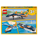 LEGO 31126 Creator 3in1 Supersonic Jet Plane to Helicopter to Speed Boat Toy Set, Buildable Vehicle Models for Boys and Girls 7 Plus Years Old